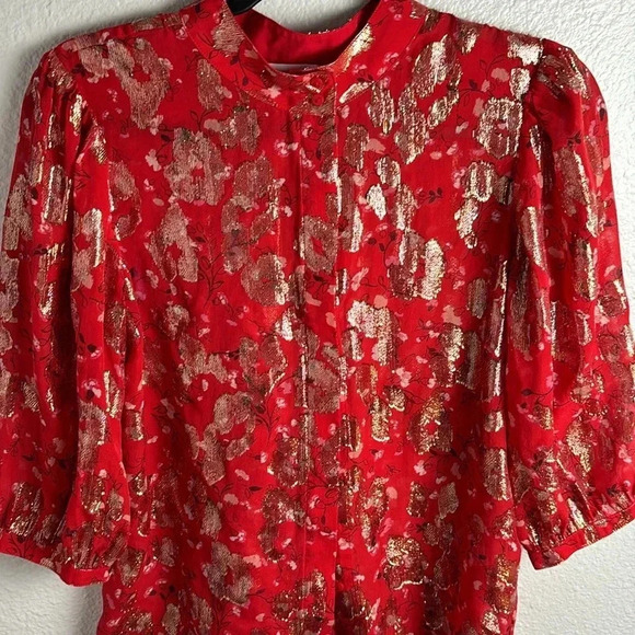 ba&sh Silk and Metallic Quarter Sleeve Button Up Blouse - Picture 8 of 13